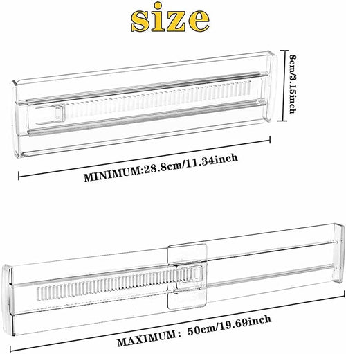 12 Pack Drawer Dividers for Clothes, 3.15" High 11.34"-19.69" Adjustable Expandable Dresser Drawer Organizer, Clear Plastic Separators for Dresser, Baby Clothing, Underwear