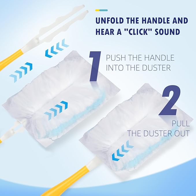 60 Count 180° Duster Refills Compatible with Dusters 180 Handle Dusters, Heavy Duty Multi-Surface Duster Replacement with 1 Extra Handle, Unscented