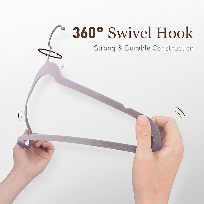 Velvet Hangers 30 Pack, Slim Non-Slip Clothes Hangers Space-Saving for Closet, Heavy Duty for Pants, Coats, Skirts, Jeans, Sweaters and More, Nylon-Flocked, Light Purple