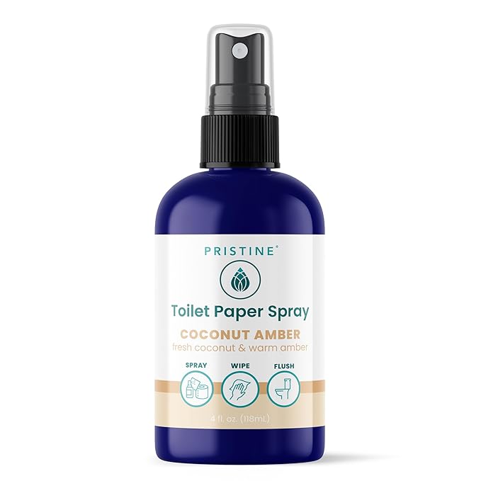 PRISTINE Toilet Paper Spray - As Seen on Shark Tank, More Natural Personal Cleansing Wipes & Flushable Wet Wipes Alternative, Spray Toilet Paper to Create Flushable Wipe, Coconut Amber, 4 fl oz