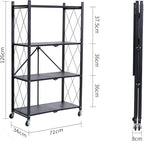 BRIAN & DANY Metal Storage Shelves - 4 Tier Shelving Unit, Folding Display Shelf Racks No Assembly for Vendors and Craft Shows, Black (2Pcs)