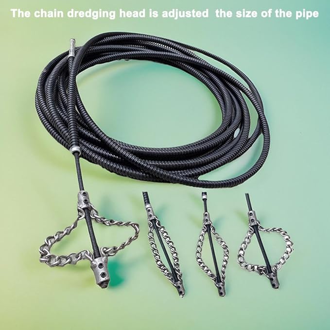 Drain Cleaning Cable for Bathrooms, 2026New Sewer Descaling Chain, 8mm (1/4") Heavy Duty Drain Clog Remover Tools, Flexible Push Snake Cable for PVC Pipes, Toilets (Double and single chain)