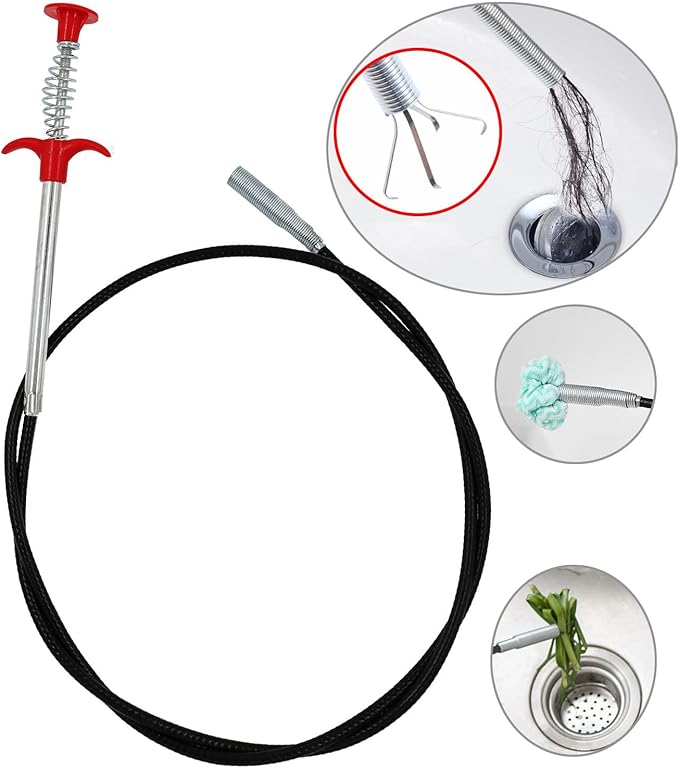 118.1 Inch Drain Clog Remover Grabberable Pick Up Tool 4 Claws-Shower Hair Clog Remover,Drain Snake Grab Trash Hair Clogs from Sink,Downspout Tube Hose Drain Cleaning Litter Pick
