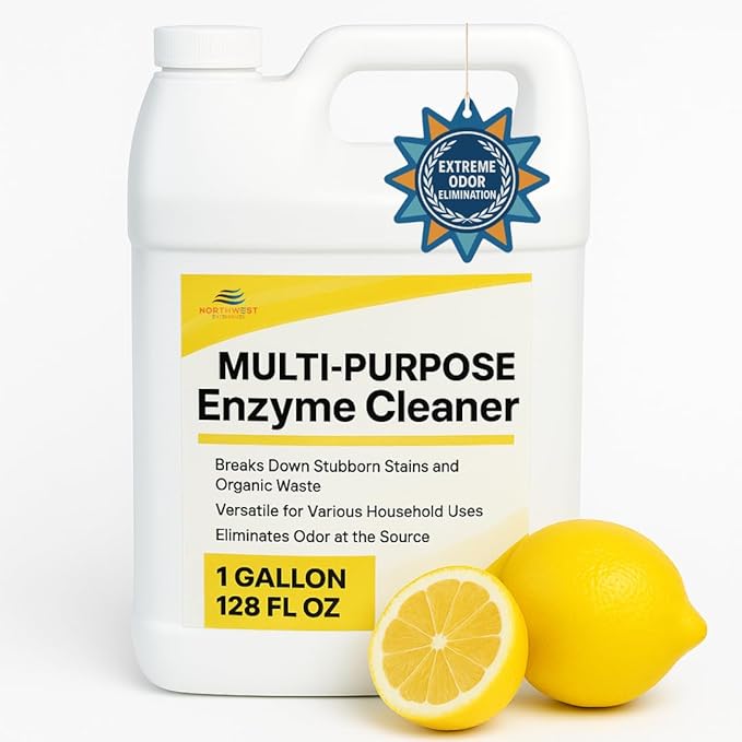 NORTHWEST ENTERPRISES Multi-Purpose Enzyme Cleaner - Household and Commercial Pets Cat Dog Urine and Poop - Enzymatic Cleaner, Fresh Lemon Scent (1 Gallon)