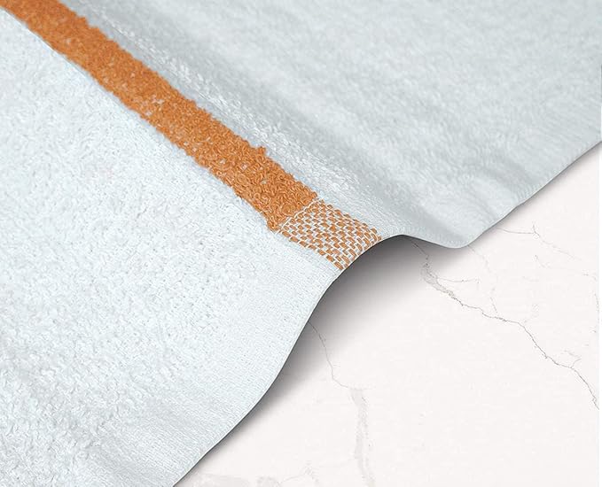 STF Linen Bar Mops Gold Stripe Pack of 24 Kitchen Towels 16x19 Multi-Purpose for Home, Restaurant and Cleaning White Absorbent Washcloth Dishcloths Sets, Reusable Dish, Cloths Rags