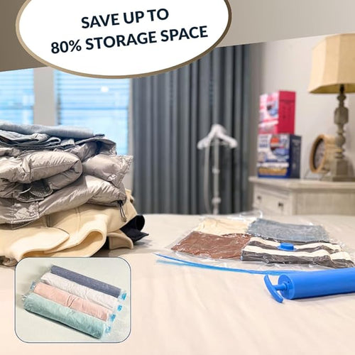 12 Pack Vacuum Storage Bags with Hand Pump, Compression Space Saver for Comforter, Bedding, Blanket Storage, Vacuum Seal Bags for Clothing, Travel Luggage Suitcase and Closet Organizer