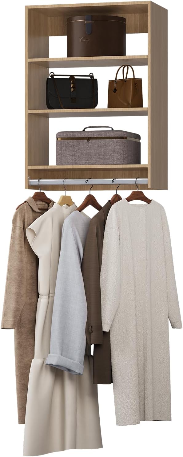 MODCART Medium Double Hanging Closet Unit, Modular Closet System, Wood Closet System Organizer with Storage for Walk In Closets, Clothing Rack Closet for Hanging Clothes, Bedroom, Wood, 19.5"W