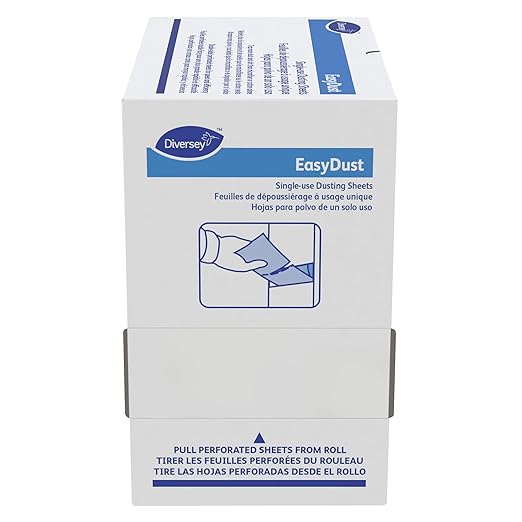 Diversey 9292466 EasyDust Single-use Dusting Sheets, Disposable Multisurface Cleaning Wipes for Floors, Dust Wipes Trap Dirt, Unscented 5x6-inch Sheets, 250-Sheets, 1-Box