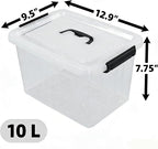 Plastic Storage Bins with Lids, 6 Pack Storage Organizer, 10 L Stackable Storage Bins with Buckle-Up Latches and Handle, Storage Totes for Home Office Pantry Organization, Clear