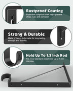 Supforce 2 Pack Closet Rod Bracket, Heavy Duty Closet Rod Support with Rod Holder, Wall Mounted Closet Shelf Brackets with Triangle Stabilizing Design for Closet, Bathroom and Kitchen, Black