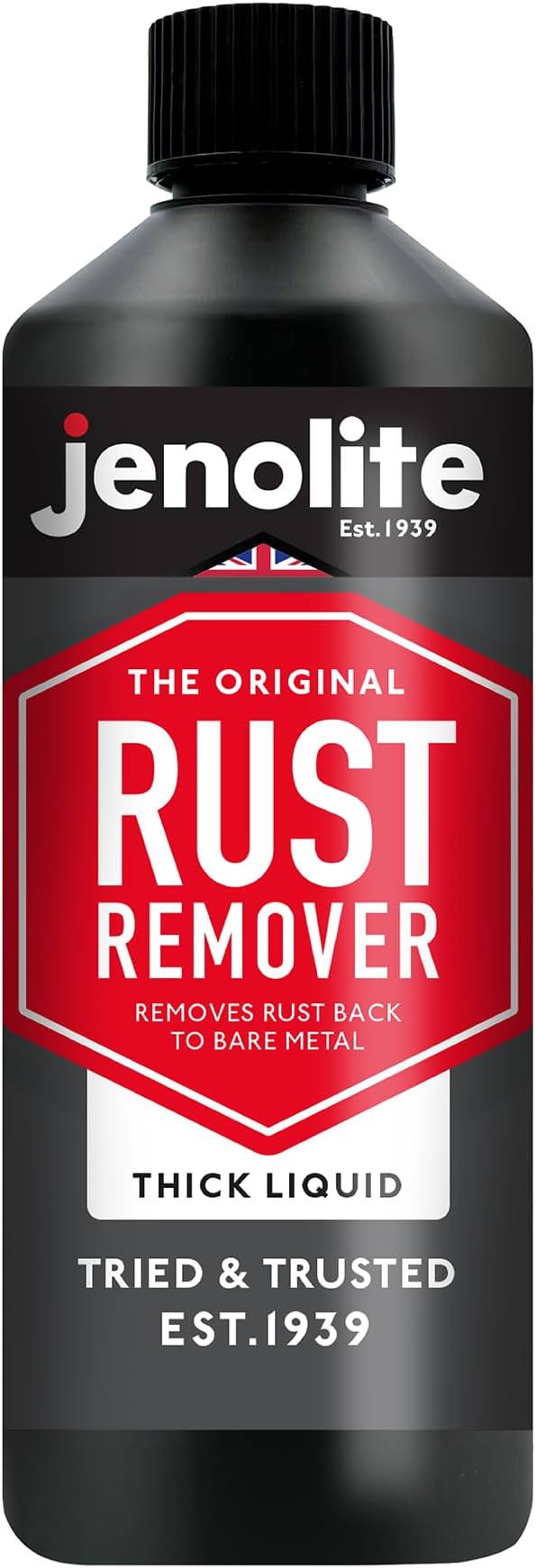 JENOLITE Rust Remover for Metal 17oz (500 ml). Fast‑Acting No‑Drip Thick Liquid Removes Rust to Bare Metal, Industrial Strength. Made in Britain