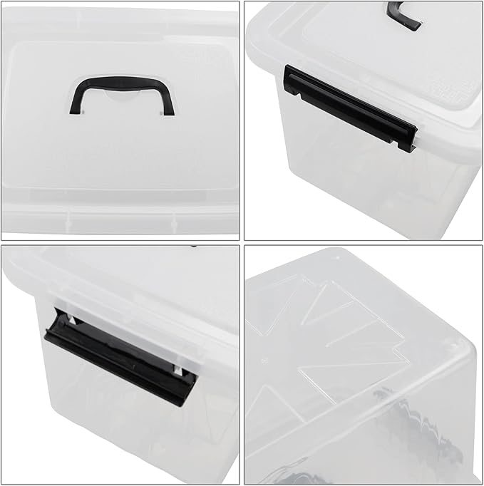 Zopnny 6-Pack 12 Quart Latch Box, Stackable Organizer Bins with Latching Lids, Clear Plastic Organization Containers for Closet, Bedroom, Shelving Units and Everyday Home Storage