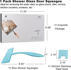 Squeegee for Shower Glass Door, 11-Inch Shower Squeegee for Glass Doors, Bathroom Silicone Squeegees Wiper for Shower with Non-Slip Handle, No-Drilling Silicone Hanging Hook, for Tiles (Blue)
