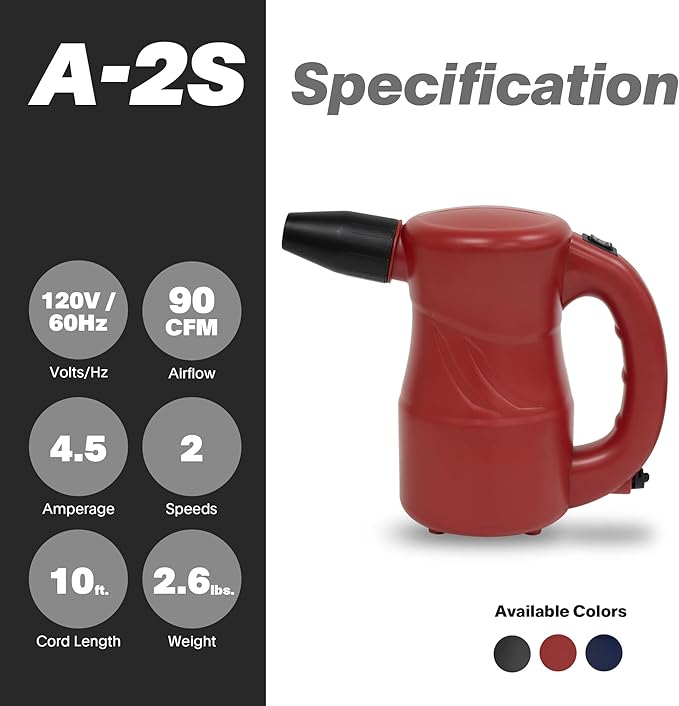 XPOWER A-2S Cyber Duster Electric Air Duster for Dusting, Drying, Inflating, Blowing, Car Detailing, Computer, Leaf Blowing, 90 CFM, 2 Nozzles + 1 Brush, High Performance Motor, Eco-Friendly, Red