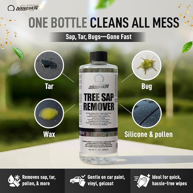 Nanoskin Tree Sap Remover 32 Oz. - Instant, Safe Car Detailing Solution | Optimized for Paint, Glass, Plastic & Trim | Compatible with Microfiber & Terry Cloth | Fast-Acting, Multi-Surface Application