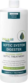 Unique Septic System Digester - 4 Monthly Live Bacteria Septic Tank Treatments - Prevents Back-Ups, Clogs and Odors (32 oz)