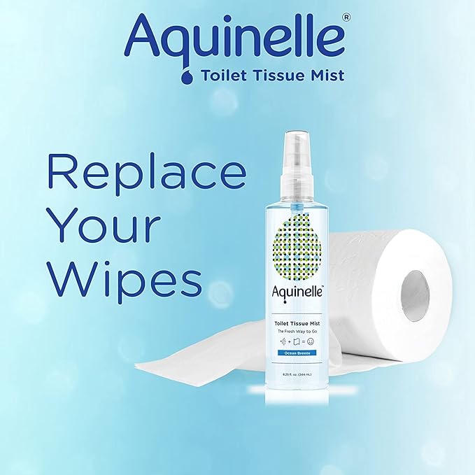 Aquinelle Toilet Tissue Mist Value Pack of 4 Convenient 3.25oz Bottles Non-Clogging Alternative to Flushable Wipes Simply Spray On ANY Folded Toilet Paper