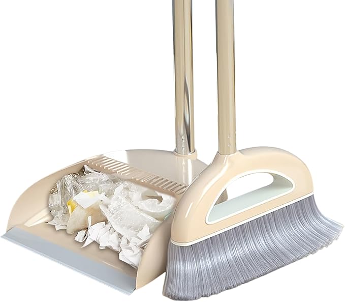 Long Handled Broom and Dustpan Set, 88cm Indoor Broom with Dustpan Combo Set, Durable & Versatile, Long Handle with Upright Stand for Home, Office, School Accessory for Kitchen, Dorms, Bathroom