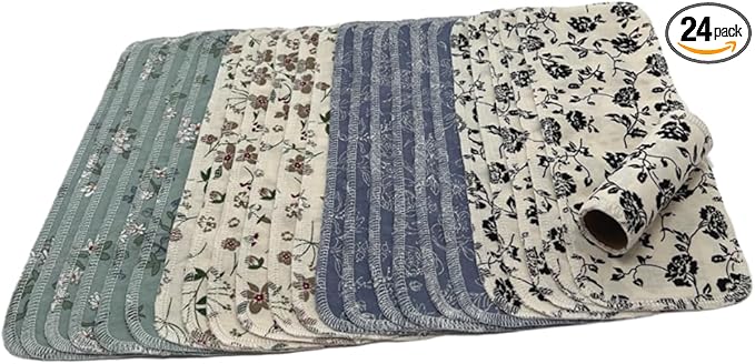 Reusable Toilet Paper Towels 24 Count Roll,Washable Absorbent No Tear Bidet Towels Cotton Cloth,Zero Waste Cleaning Supplies for Bathroom(4 Colors Flower)