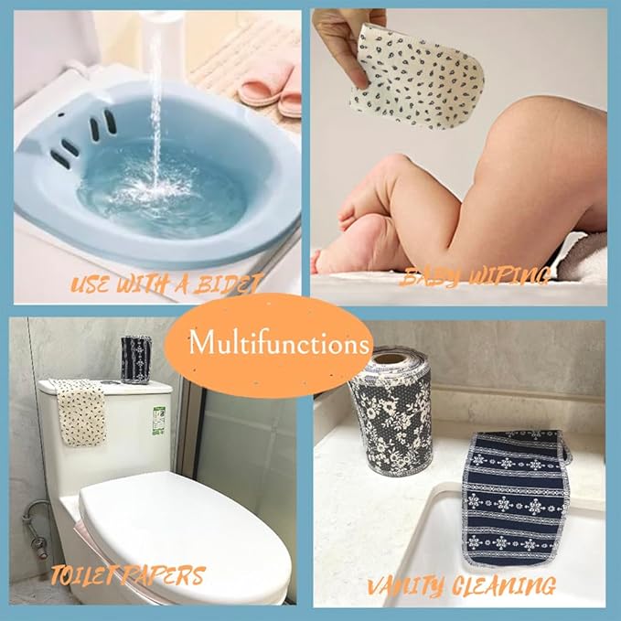 Reusable Toilet Paper Towels 20 Count Roll,Washable Cotton Cloth Paper Bidet Towels,2-Ply Super Soft Absorbent,Paperless Wipes Zero Waste(4 Colors Rose)