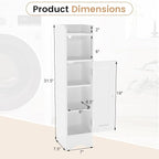 Tangkula Bathroom Storage Cabinet with Door, Toilet Paper Holder Stand with Adjustable Shelves & Open Compartment for Small Spaces, Narrow Freestanding Storage Organizer, 7 x 7.5 x 31.5 Inches (White)