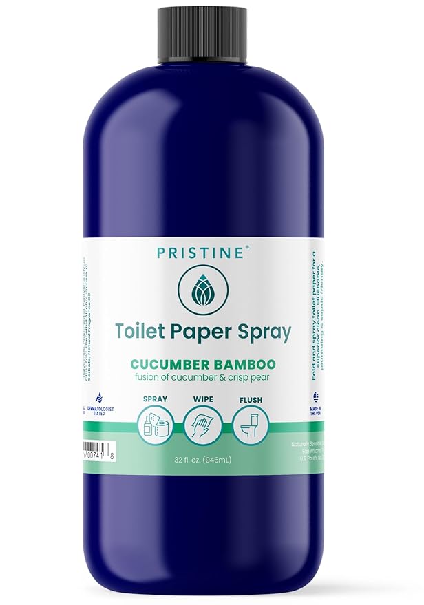 PRISTINE Toilet Paper Spray, More Natural Personal Cleansing Wipes & Flushable Wet Wipes Alternative, Spray Toilet Paper to Create Flushable Wipe, Cucumber Bamboo, 32 fl oz Refill