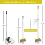 Stainless Steel Dustpan with Outdoor Stiff Bristles Broom,Long Handle Metal Dust Pan and Heavy Duty Broom for Home,Lobby,Office