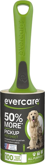 Evercare All Purpose Pet Hair Lint Roller, 100 Sheets – Reusable Sticky Roller for Pet Hair, Cat & Dog Hair Remover, Lint Remover, Pet Hair Remover for Furniture, Clothing & Cars