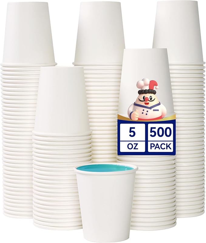 JOLLY CHEF 500 Count 5 oz Paper Cups, Disposable Bathroom Mouthwash White Drinking Cups for Home, Office, School, Store Use
