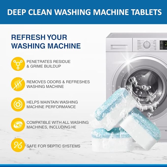 Lavender Washer Cleaner Tablets 12 Count – Septic Safe Washing Machine Cleaner & Odor Eliminator – Deep Cleaning Descaler for HE Front & Top Load Washers – Laundry Tub & Drum Cleaner