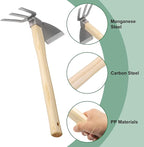 HARFINGTON Garden Hoe and Cultivator 15" Steel Hoe Garden Tool Anti-Rust with Non-Slip Wooden Handle Lightweight Hand Tiller for Backyard Loosening Farm Planting Weeding