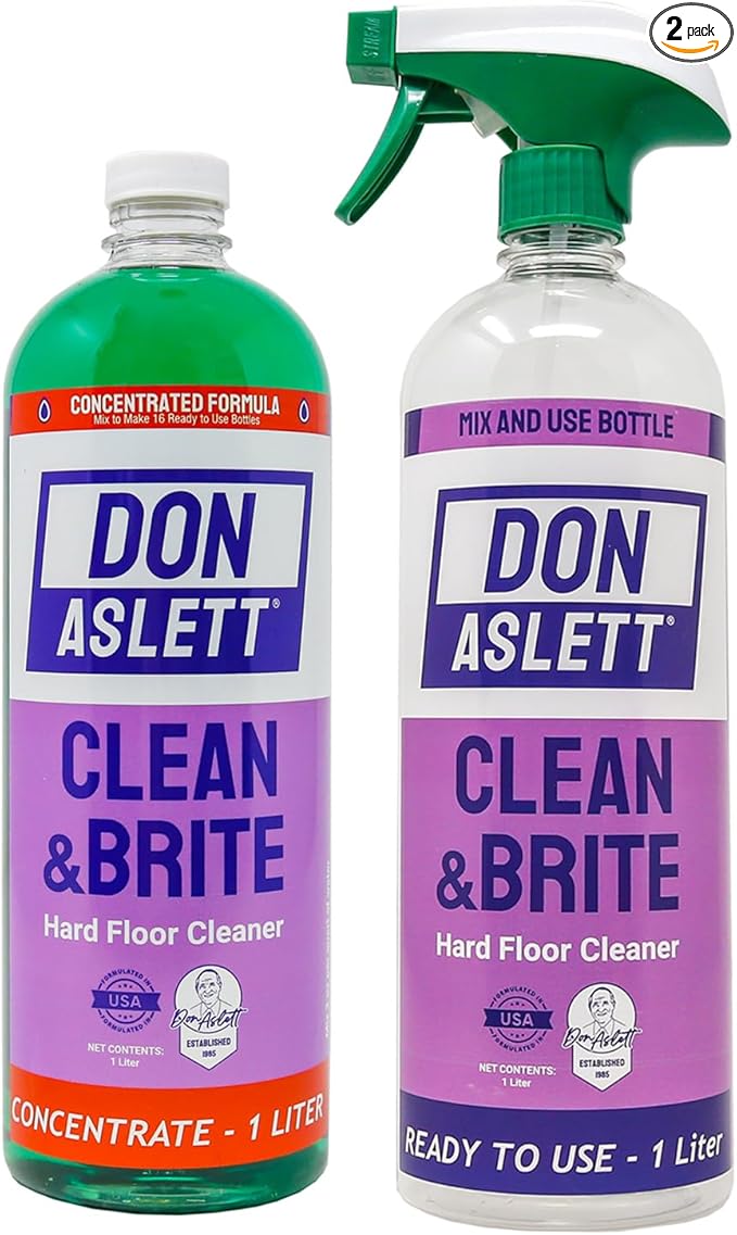 Don Aslett Clean & Brite Set (1 Quart Concentrate and 32 Oz Ready-To-Use Spray Bottle) Floor Cleaner | Restore Natural Shine of Hard Flooring Surface - Tile, Vinyl, Linoleum, Wood