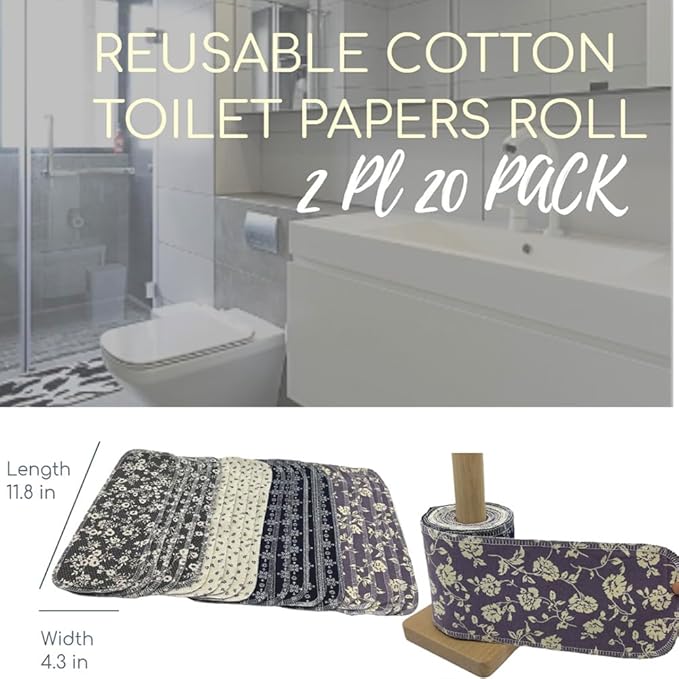 Reusable Toilet Paper Towels 20 Count Roll,Washable Cotton Cloth Paper Bidet Towels,2-Ply Super Soft Absorbent,Paperless Wipes Zero Waste(4 Colors Rose)