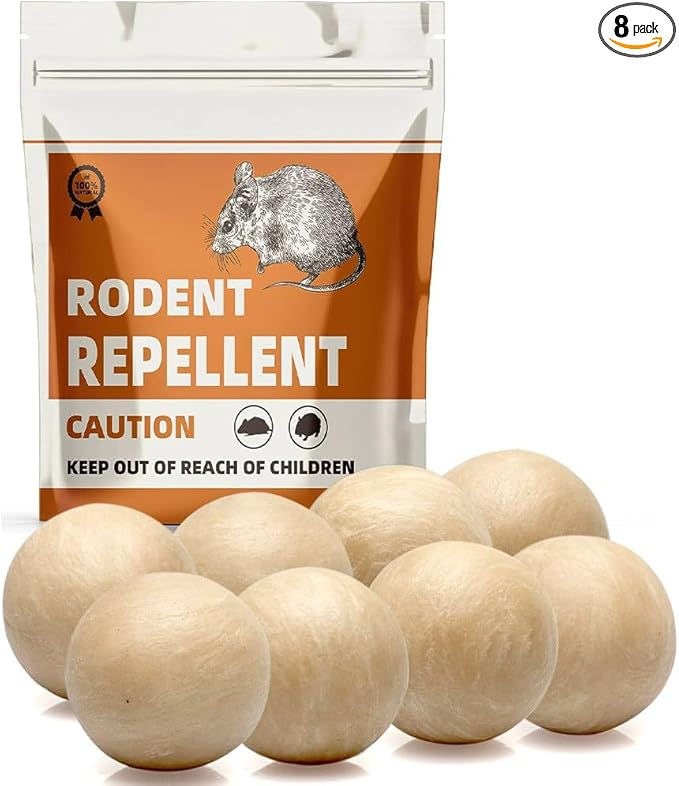 Rodent Repellent Indoor, Mouse Repellent, Mice Repellent Balls for Indoor Outdoor, Rodents Repellent for House, Rat Deterrent Outdoor, Moth Balls for Indoor/Outdoor Use - 8 Pack