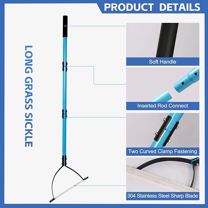 sancat Weed Cutter with Double-Edged Sharp Blade,51 inch Stainless Steel Weeder,Grass Cutter Tool for Garden, Yard, Field and Ditches,Garden Weed Wacker, Sickle with Long Handle