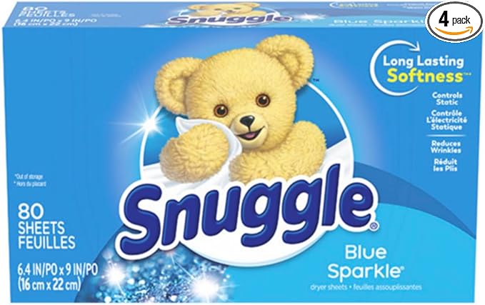 Snuggle Fabric Softner Dryer Sheets, 80 Count (Pack of 4) (80 Sheets, Fabric Softner Dryer Sheets Blue Sparkle (Pack of 4))