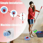 Spin Mop Head, Base, Handle Replacement for O-ceda EasyWring RinseClean Microfiber Spin Mops, 2 Microfiber Mop Refills, 1 Triangle Head Cover and 30-58in Handle (Blue (2-Tank System))