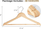 StorageWorks Wooden Hangers 30 Pack, Wood Coat Hangers for Closet, Heavy Duty Clothes Hangers for Suits, Shirts, Pants, Jackets, Natural Wood Color
