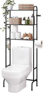 Over The Toilet Storage,3-Tier Heavy Duty Metal Bathroom Organizer, Freestanding Space Saver with Wide Shelves for Towels & Toilet Paper (Black)