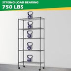 BestOffice 14"x30"x60" Commercial Storage Shelves Heavy Duty Shelving 5 Tier Layer Wire Shelving Unit with Wheels Metal Wire Shelf Standing Garage Shelves Storage Rack,Adjustable NSF Certified(Black)