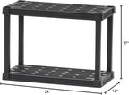 IRIS USA 2-Shelf Light Duty Plastic Storage Shelves, 100lb Capacity, 17" H x 24" W x 12" D, Medium Modular Shelving Unit Storage Organizer for Bathroom, Laundry, Garage & Home, Storage Rack - Black