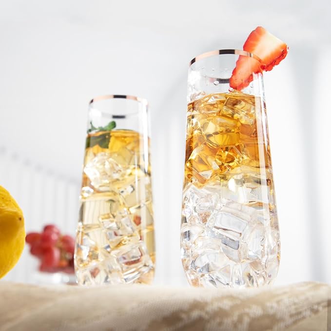 Ciaell 24 Pack Rose Gold Plastic Champagne Flutes - 9 Oz Disposable Champagne Glasses - Stemless Mimosa Glass for Parties & Weddings & Birthdays