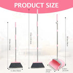 Broom and Dustpan Set, Dustpans with Broom Combo for Home, Heavy Dust Broom and Dustpan Combo, Long Handle Dust Pan and Broom Set for Kitchen, Office, Pet Hair(Gray Pink)