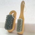 2PCS Wood Laundry Brush, Long Handle Clothing Stain Remover Scrubber, Soft Bristle for Scrubbing Out Tough on Delicate, Easy to Grip Hand Washing Clothes