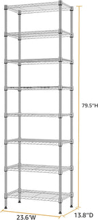 M MZG 8 Tier 2000 lbs Storage Rack Metal Wire Shelving Unit, Storage Standing Shelf Organizer for Laundry Bathroom Kitchen Pantry Closet Garage Utility Room, Chrome 13.8" D x 23.6" W x 79.5" H