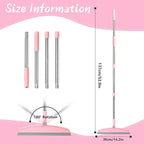 Multifunction Silicone Broom, 54 Inch Adjustable Long Handle Rubber Broom Sweeper for Floor Bathroom Kitchen Shower Pet Hair Glass(Gray Pink)