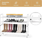 KEETDY 2-Tier Long Shoe Rack for Closet Metal Shoe Organizer for Entryway, Wide Stackable Shoe Storage Shelf with Sturdy Wire Grid for Closet Floor, Bedroom, White
