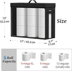 NAMTSO Bathroom Toilet Paper Storage with Lid - for Up to 12 Rolls | Storage Bins with Lids for Towel or Yarn | Free Standing | Foldable | Moisture Resistant | Clear Plastic Window | Black | 1 Pack