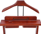 Valet Stand with Wheels and Top Tray, Wood Mens Suit Valet Stand with Shoe Shelf, Freestanding Clothes Valet Stand with Hanger, Storage Organizer for Entryway Office Living Room (B, Walnut Color)