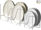2 Large 1 Small Plate Organizers Holders Upright Cabinet Dish Drying Racks Metal Plate Dish Organizers Racks Stands for Countertop and Cupboard White